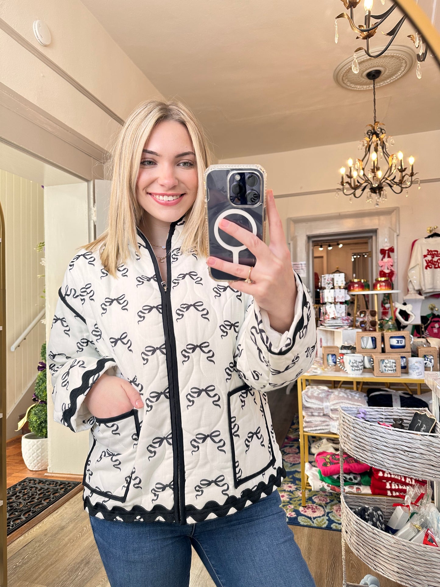 Hadley Quilted Jacket with Bows and Ric Rac