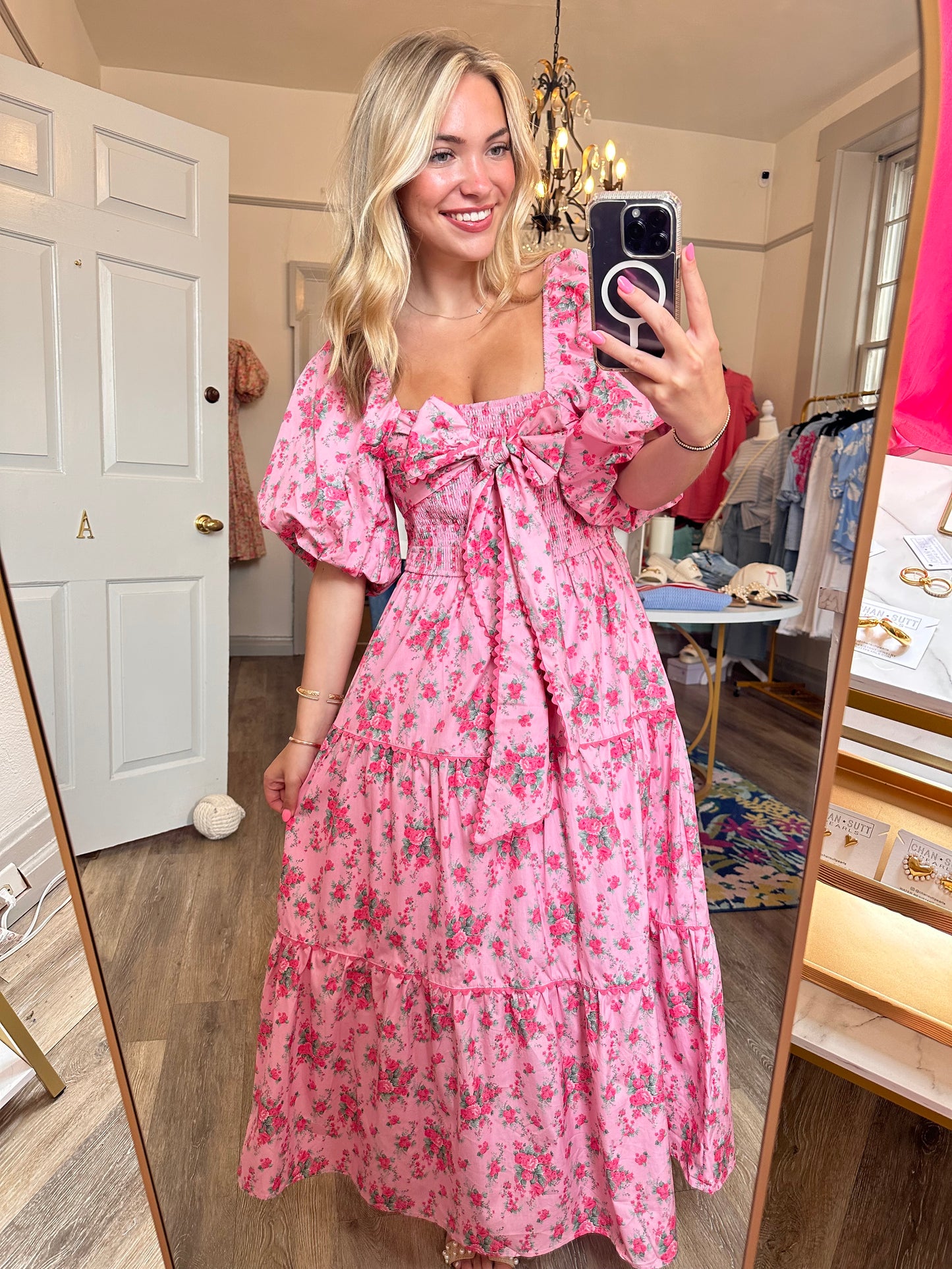 Shelby Pink Floral Bow Dress