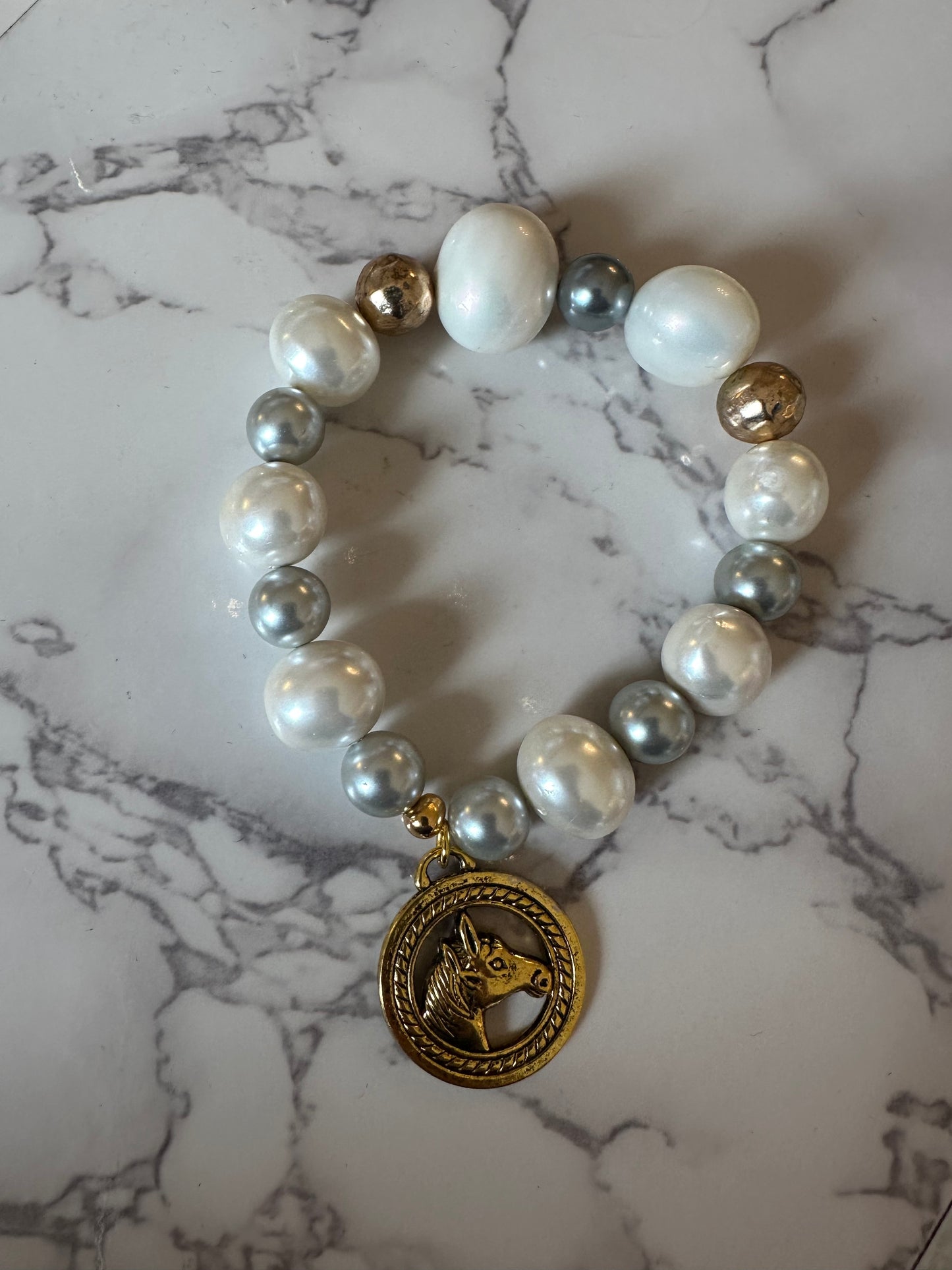 Beaded Horse Medallion Charm Bracelet