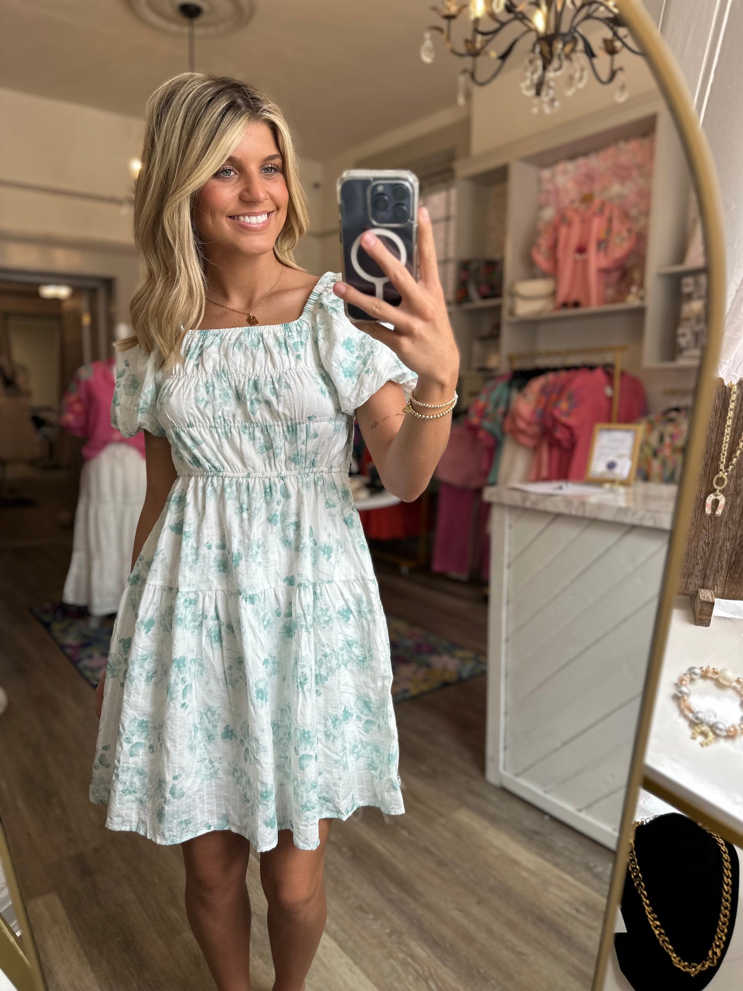 Jade White And Green Mini Dress