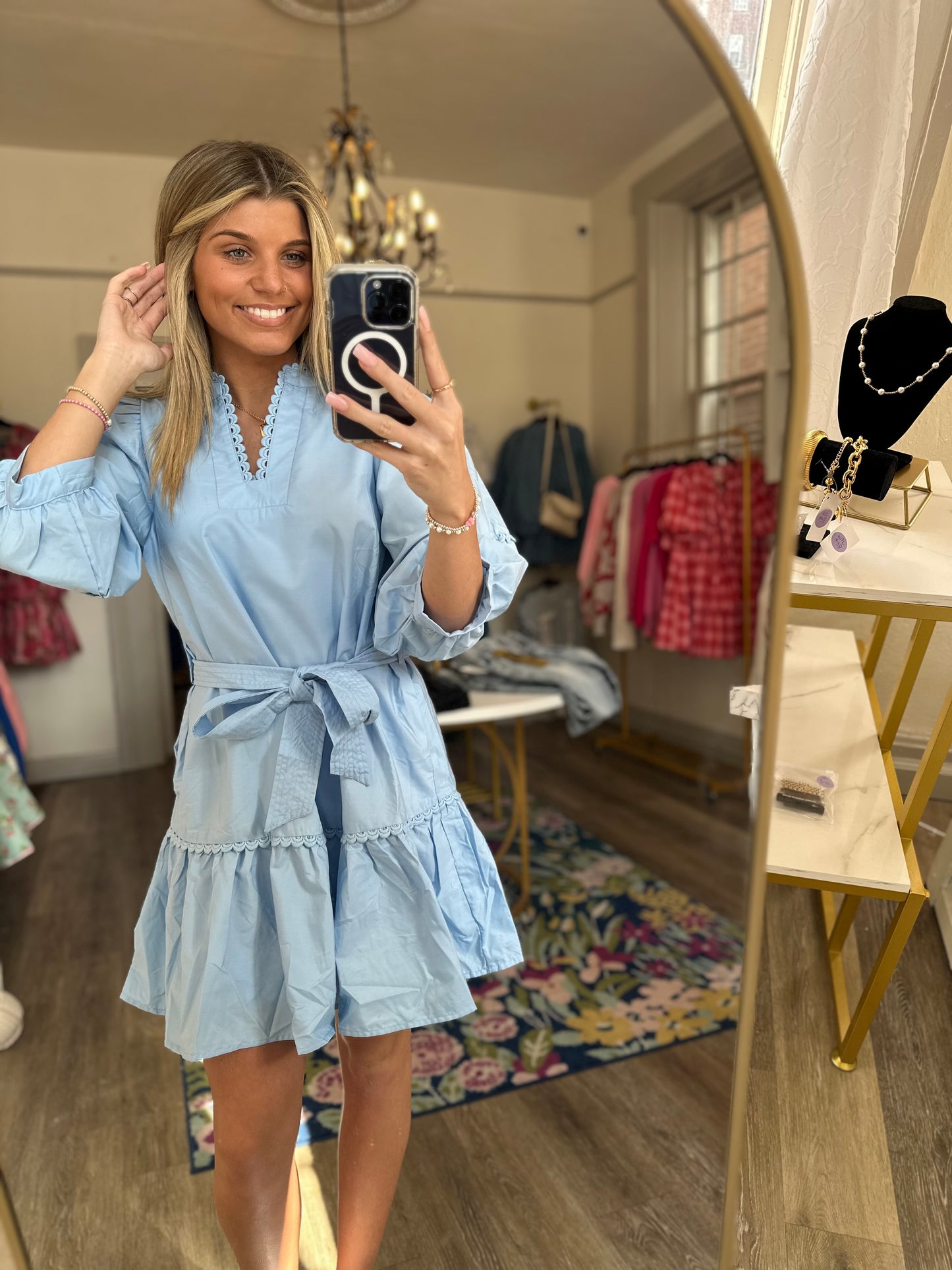 Bluebell Mini Dress with Scallop Trim