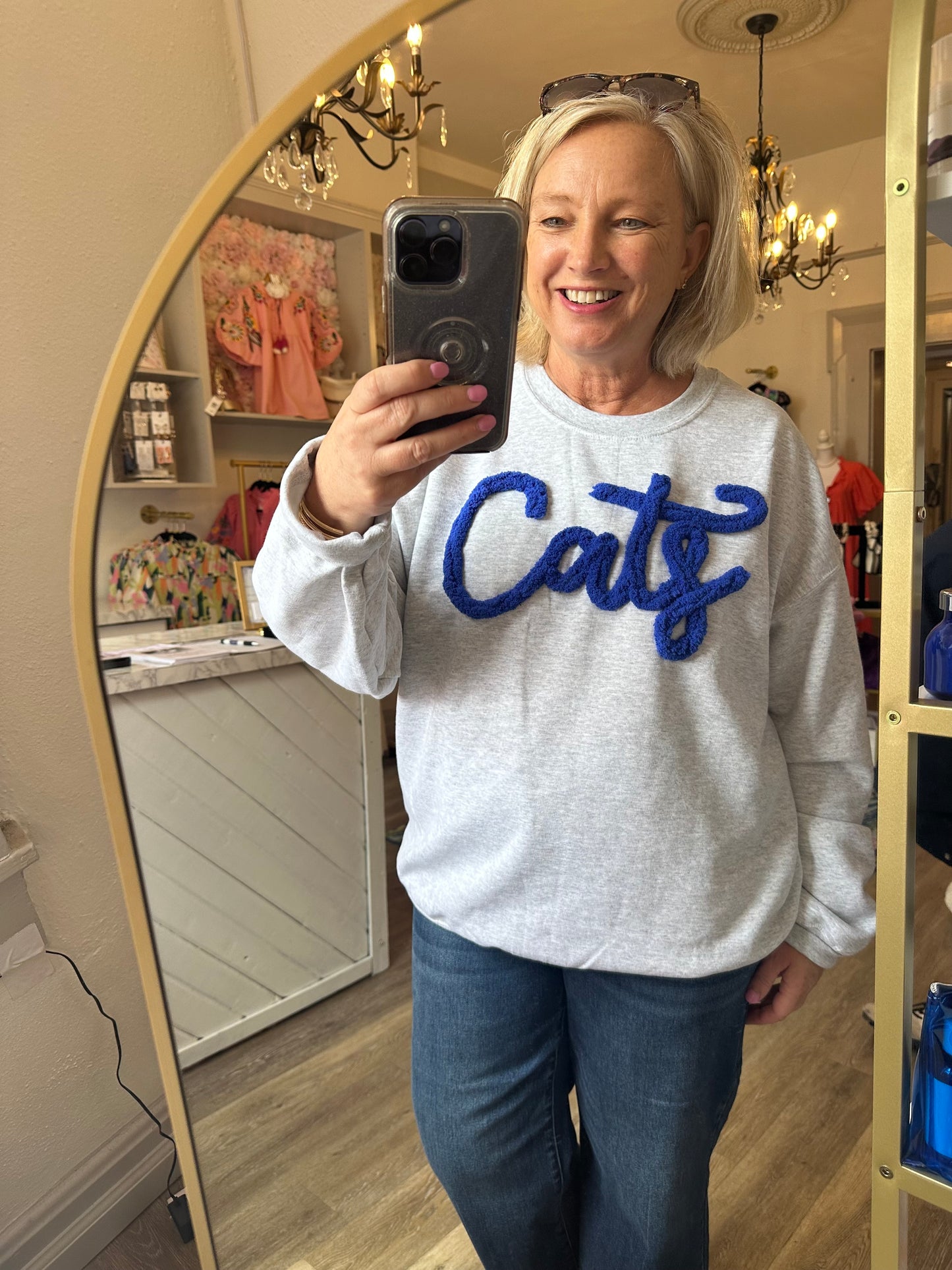Cats Puffy Letter Sweatshirt in Heather Gray