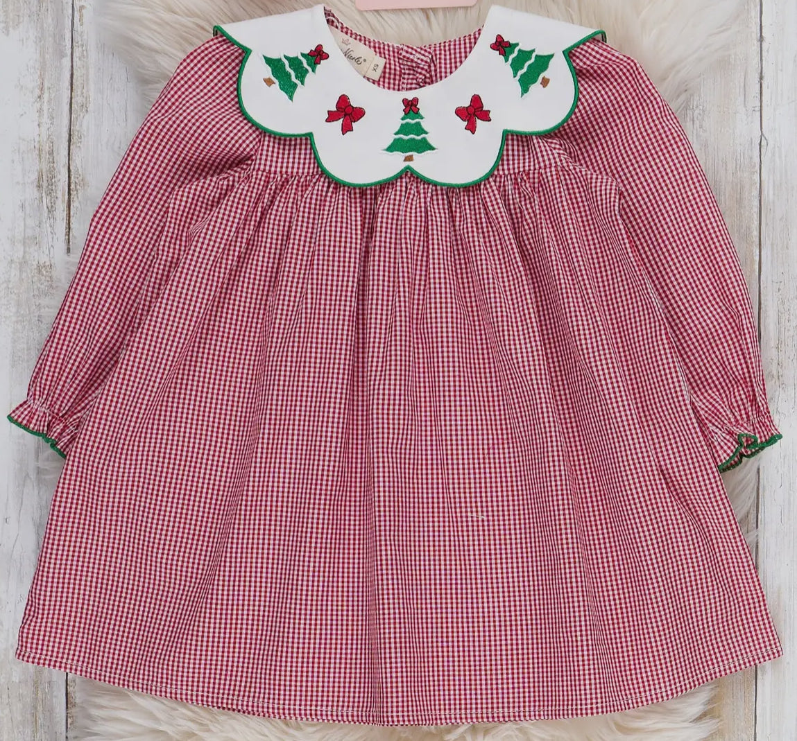 Festive Bow and Tree Cotton Dress
