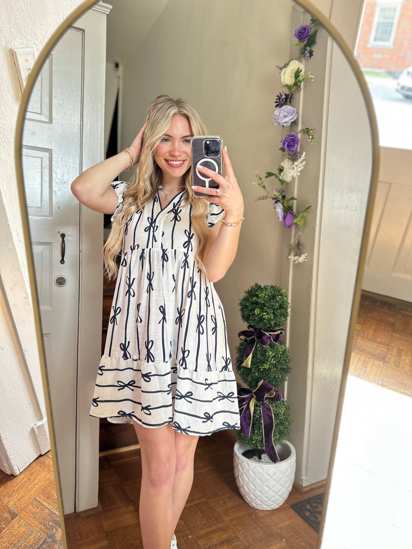 Josephine Ribbon Print Mini Dress