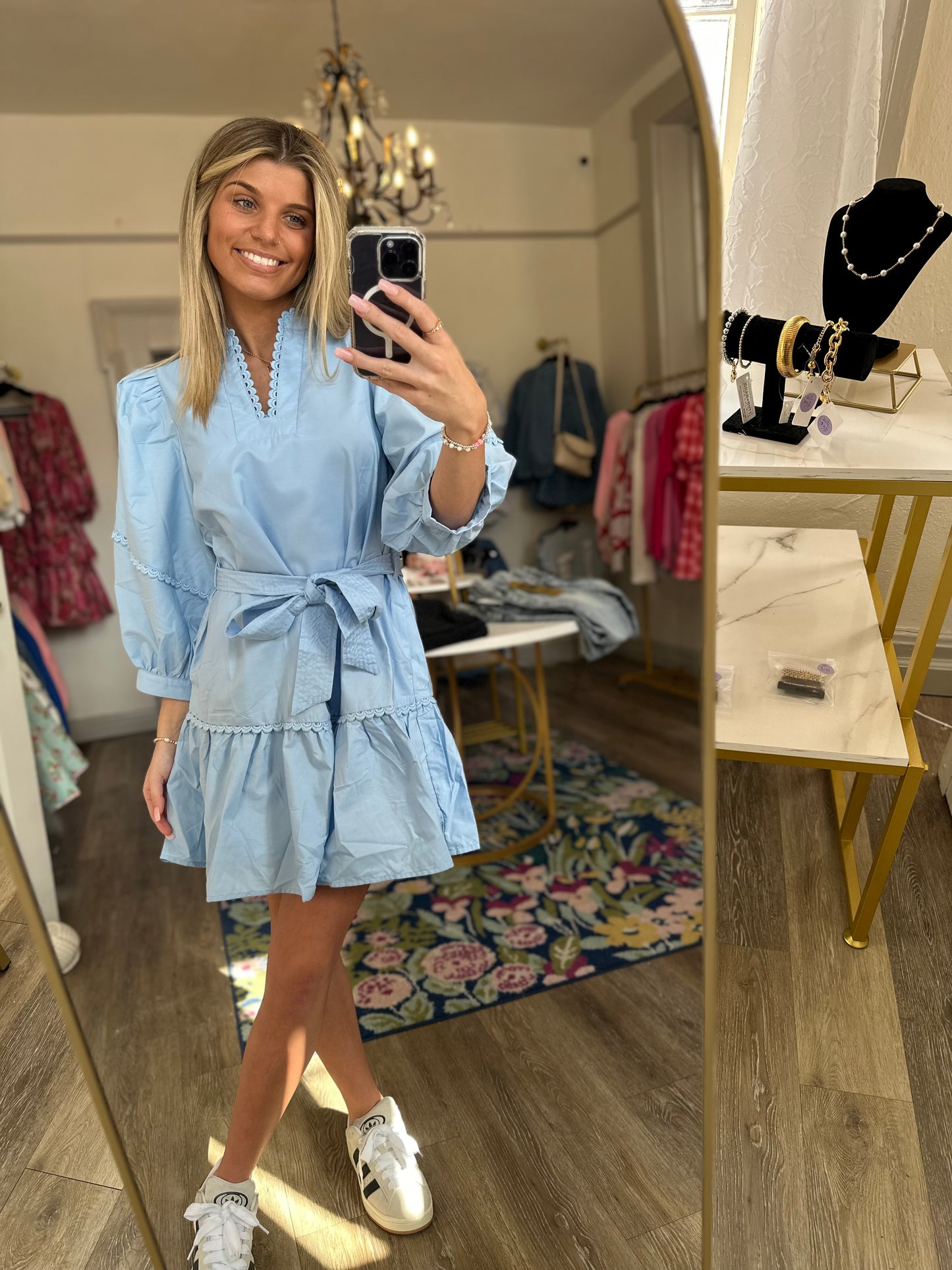 Bluebell Mini Dress with Scallop Trim