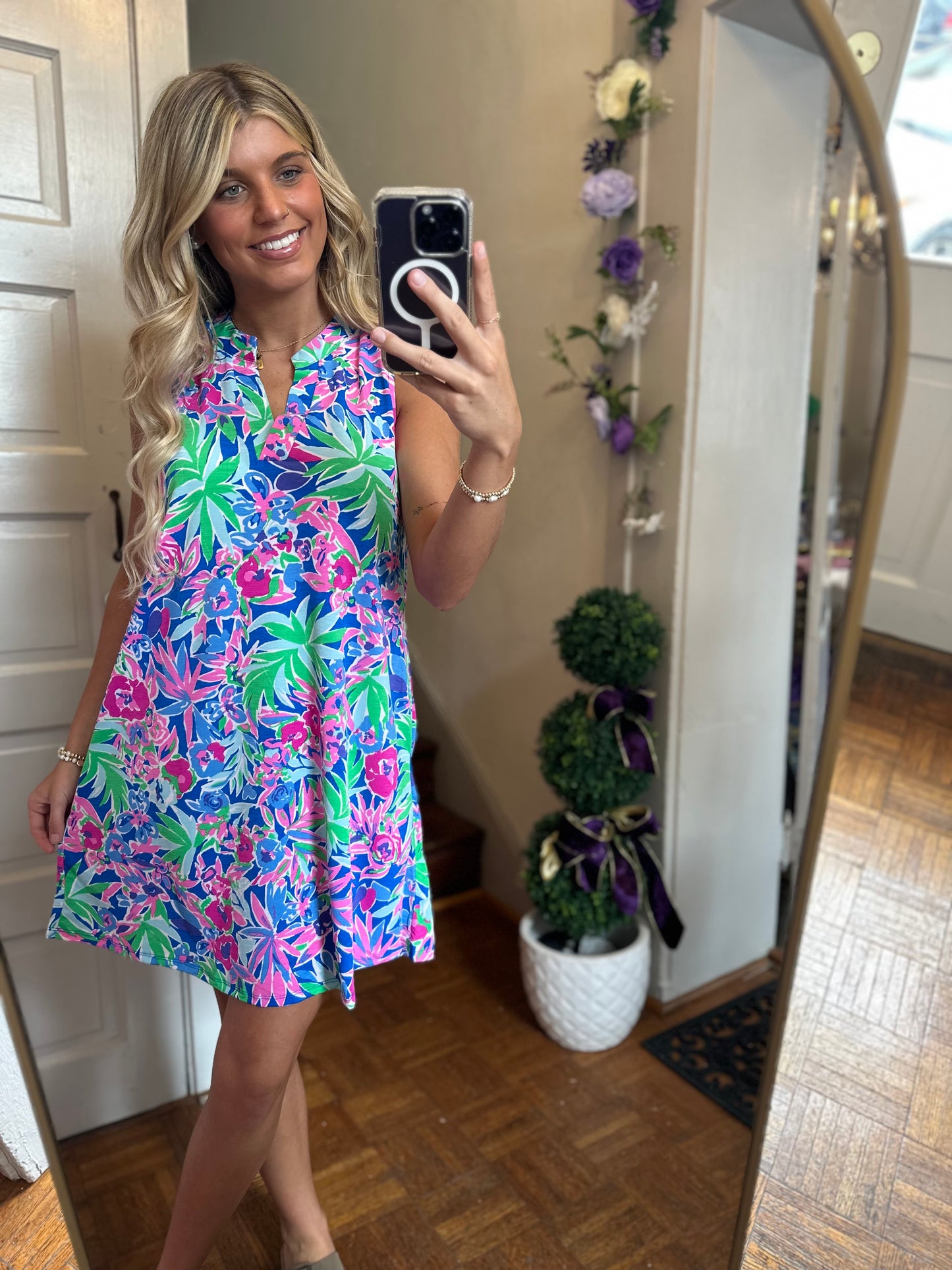 Beach Day Tropical Print Mini Dress