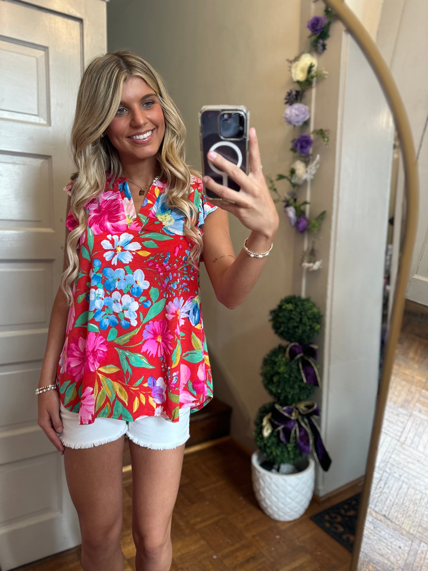 Wildflower Red Floral Pattern Top