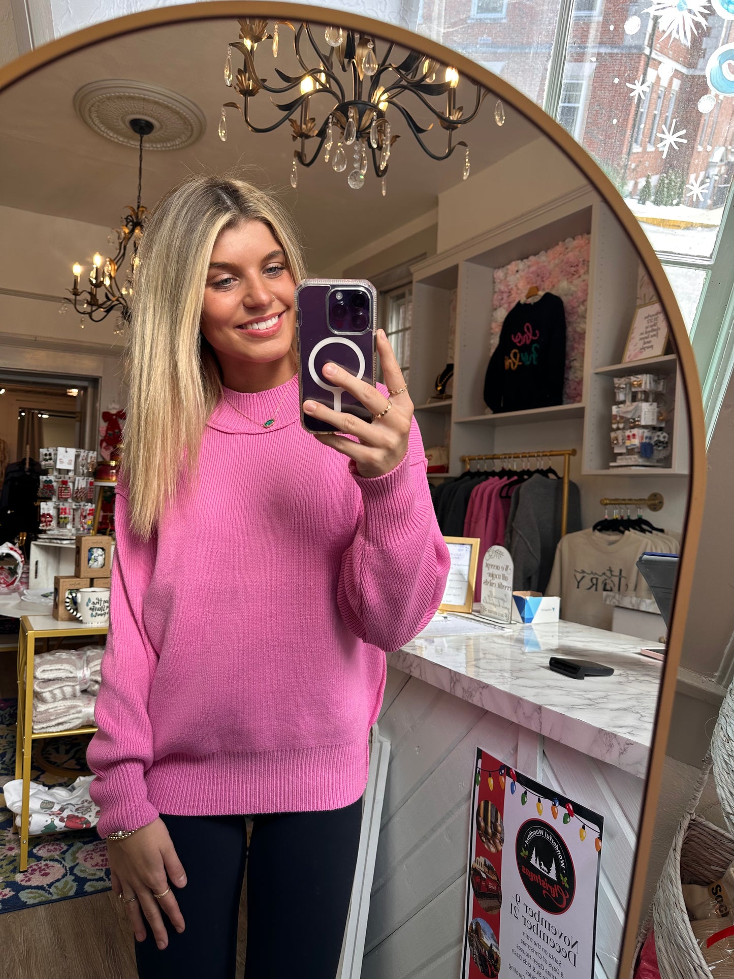 Candy Pink Drop Shoulder Sweater