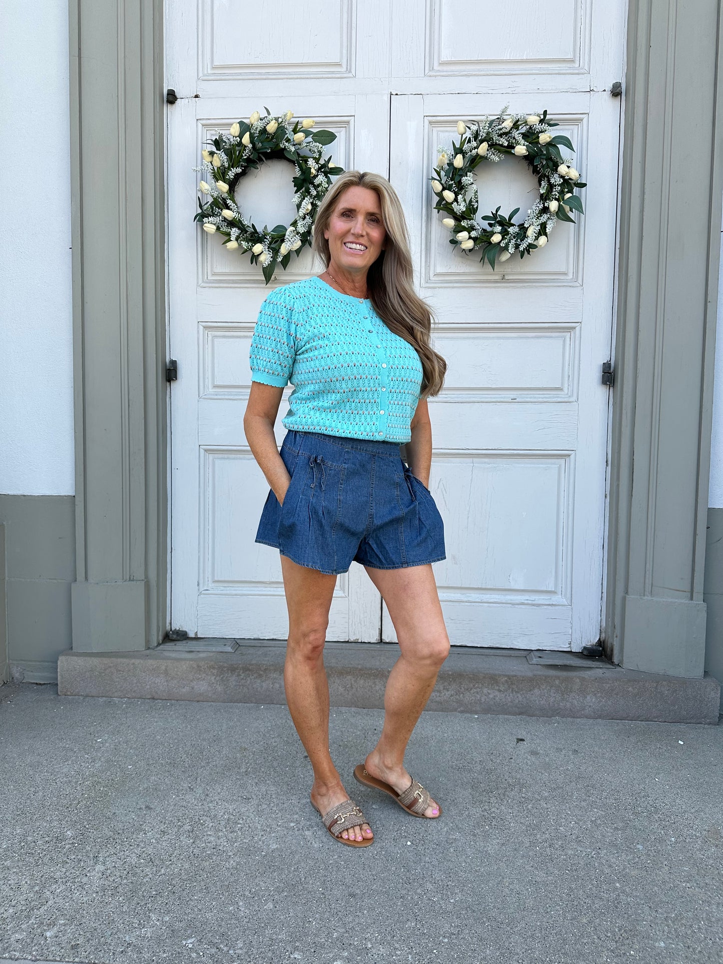 Lindsey Denim Pleated Shorts