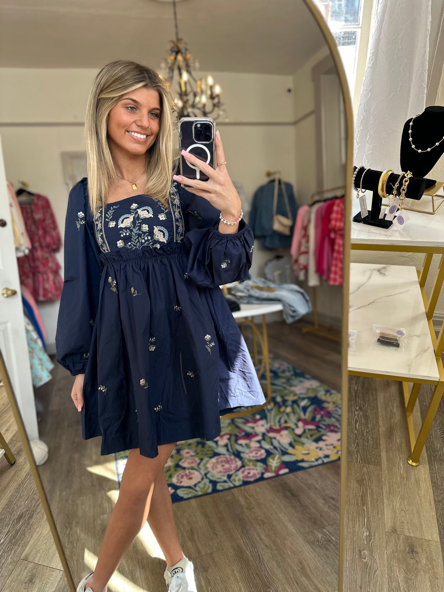 Julia Navy Embroidered Dress