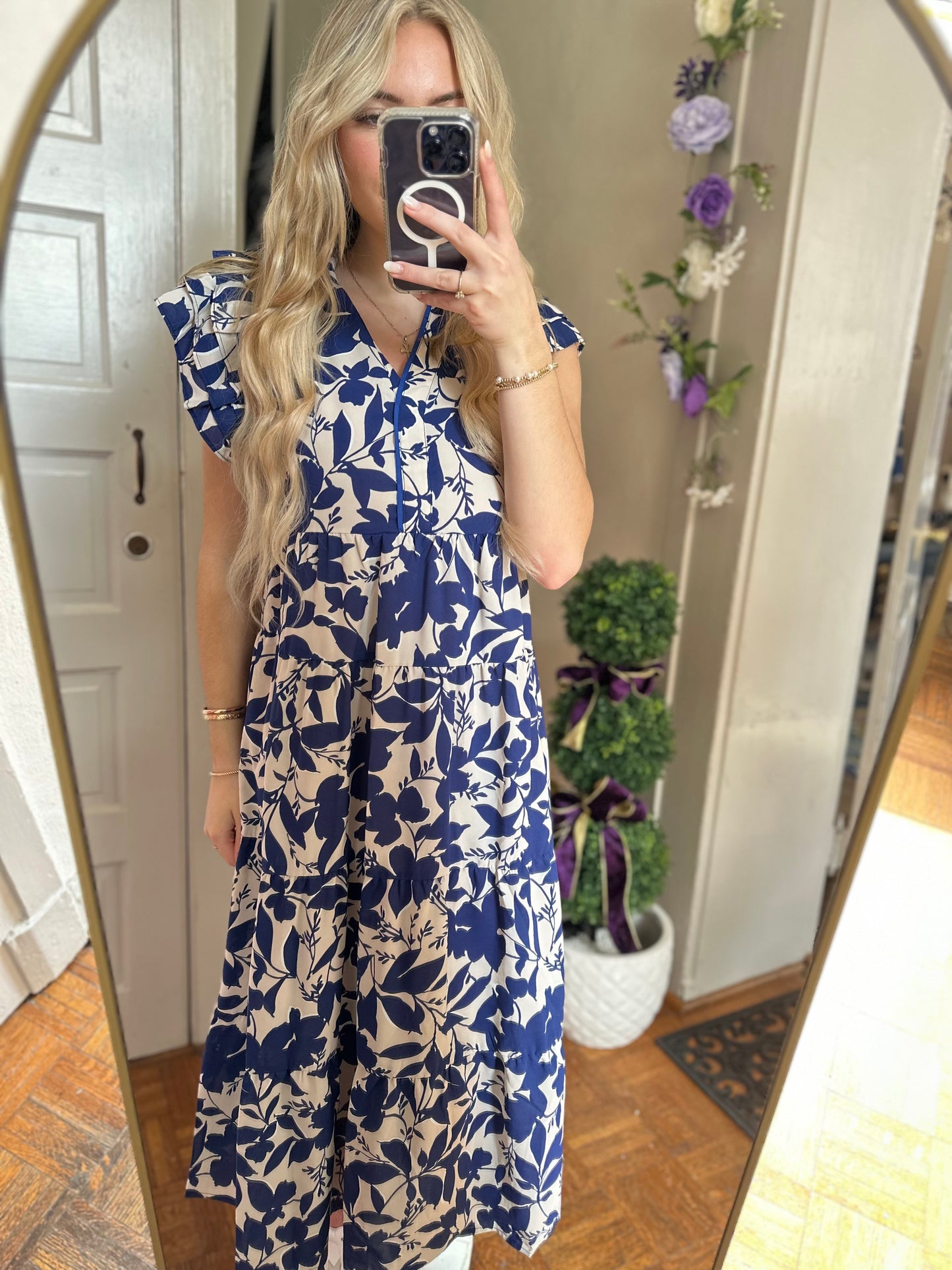 Natalie Navy Floral Tiered Maxi Dress