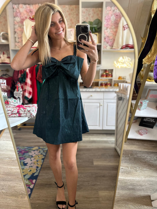 Kassie Shimmer Mini Dress with Front Bow