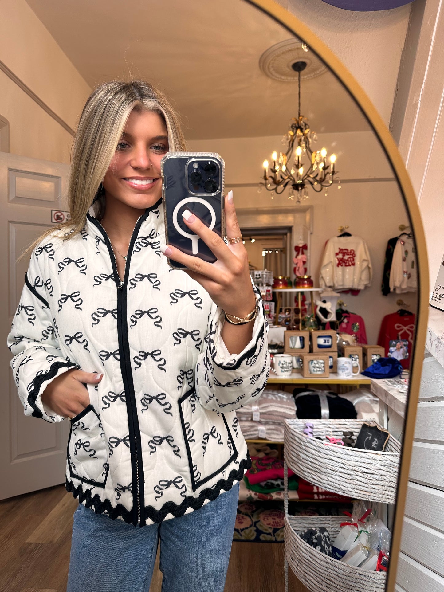 Hadley Quilted Jacket with Bows and Ric Rac