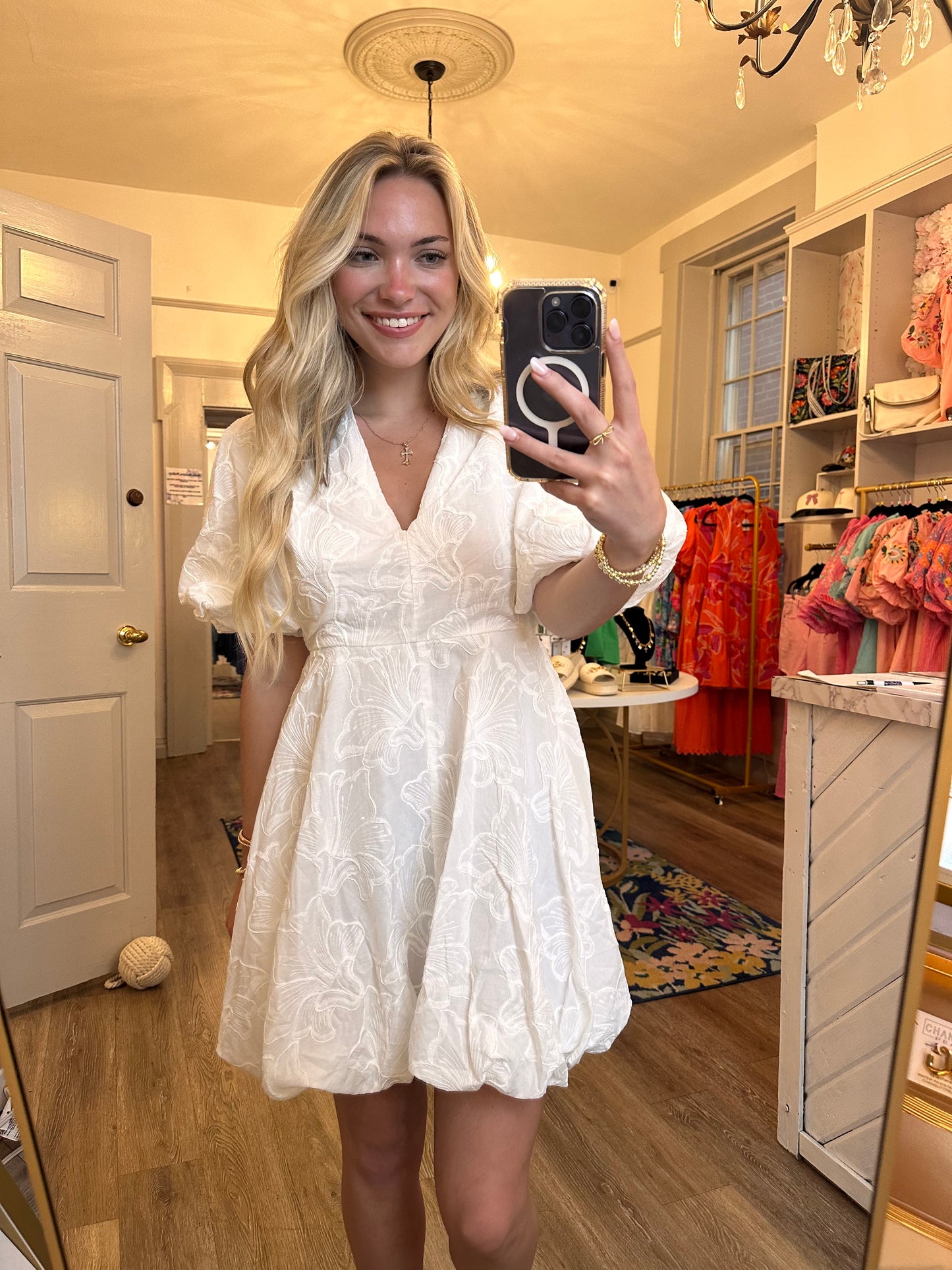 Pearl White Patterned Lace Mini Dress