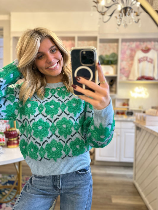 Laney Blue and Green Floral Sweater
