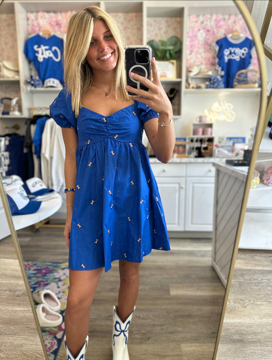 First Down Football Royal Blue Babydoll Mini Dress