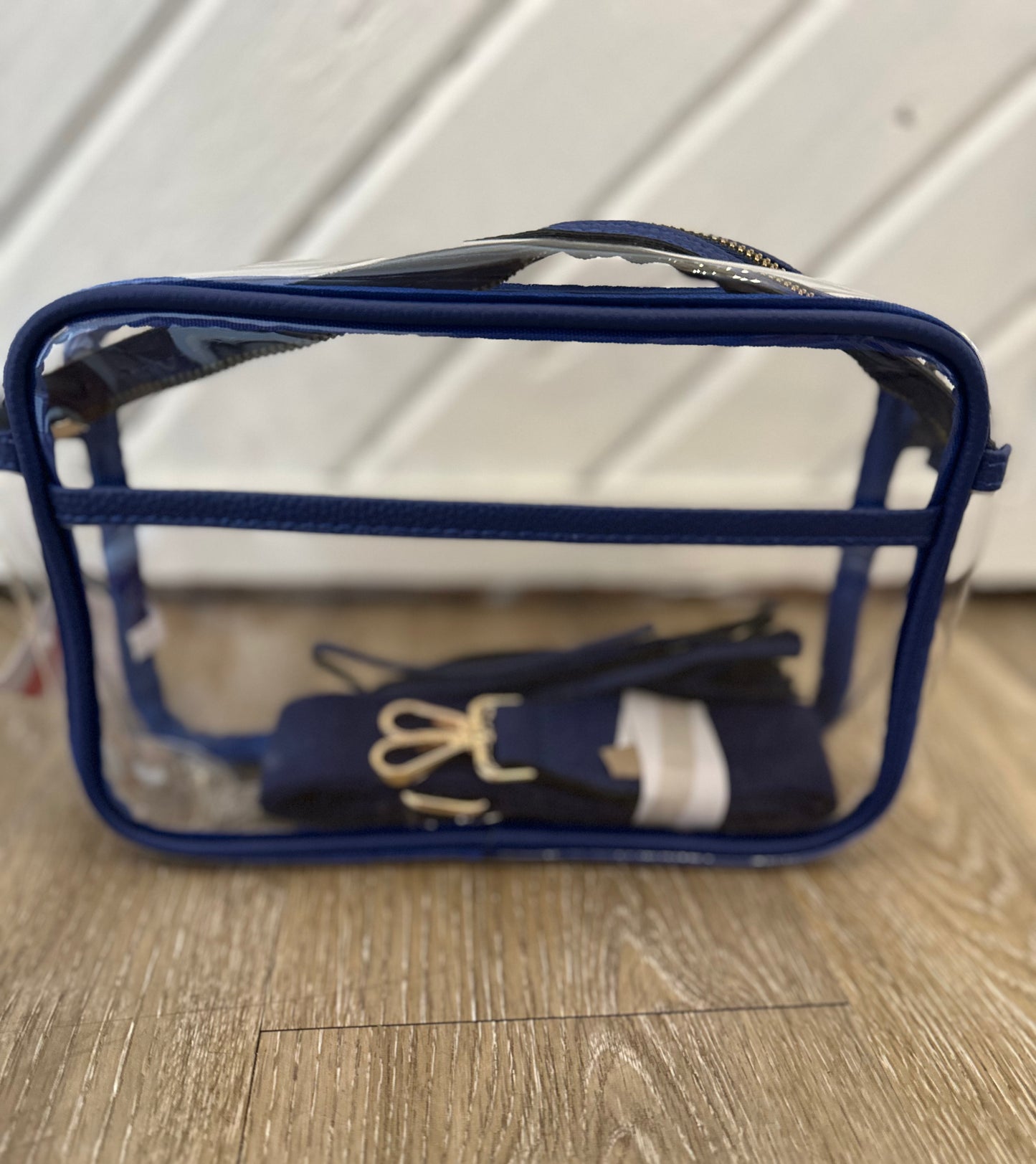 Clear crossbody with blue trim