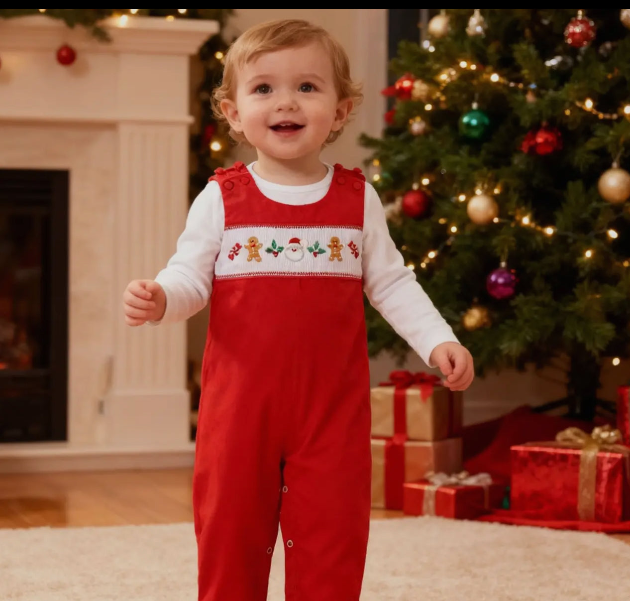 Red Velvet Christmas Smocked Overalls