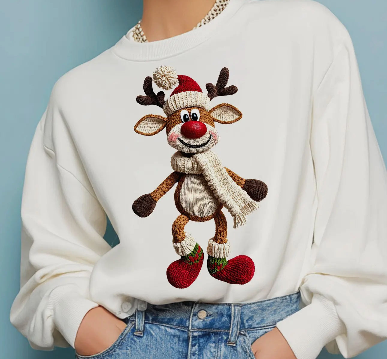 Reindeer Yarn Crochet Christmas Sweatshirt
