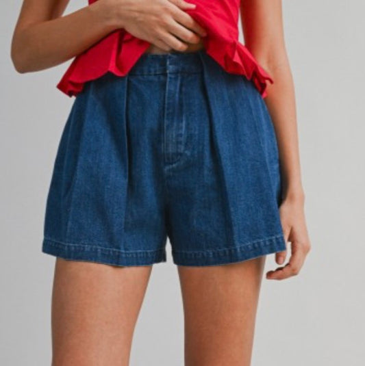 Parker Pleated Denim Shorts