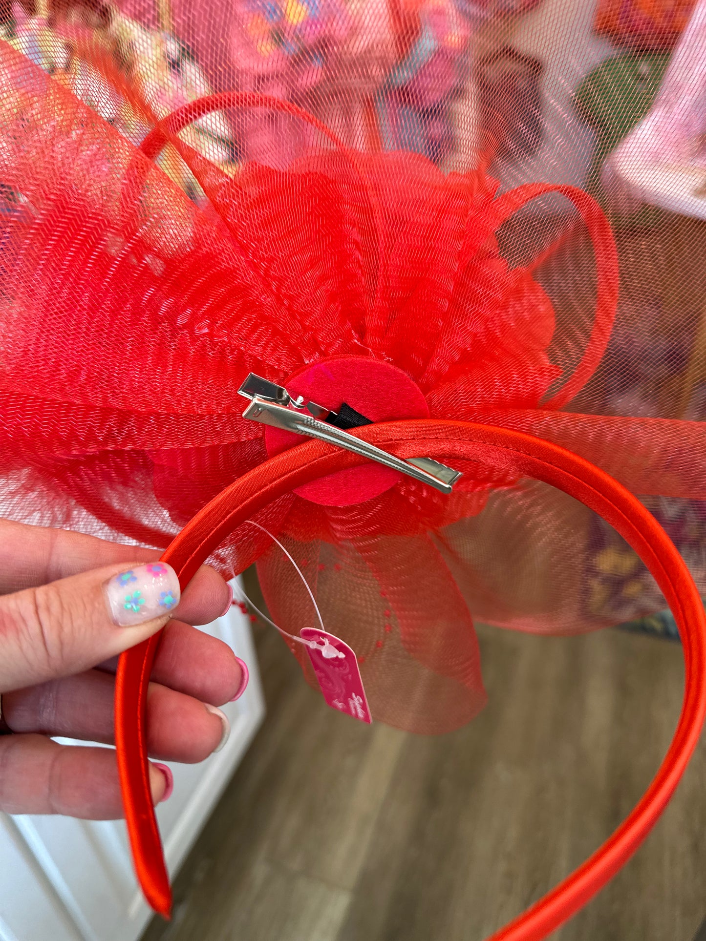 Floral Feathered Red Facinator