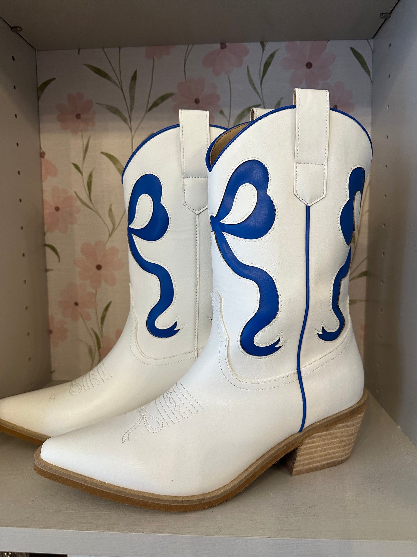 Bow Boots in Blue and White