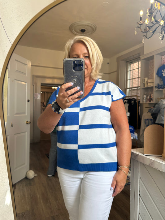 Fan Zone Blue and White Sweater