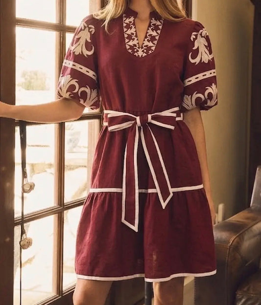 Avery Embroidered Tiered Mini Dress