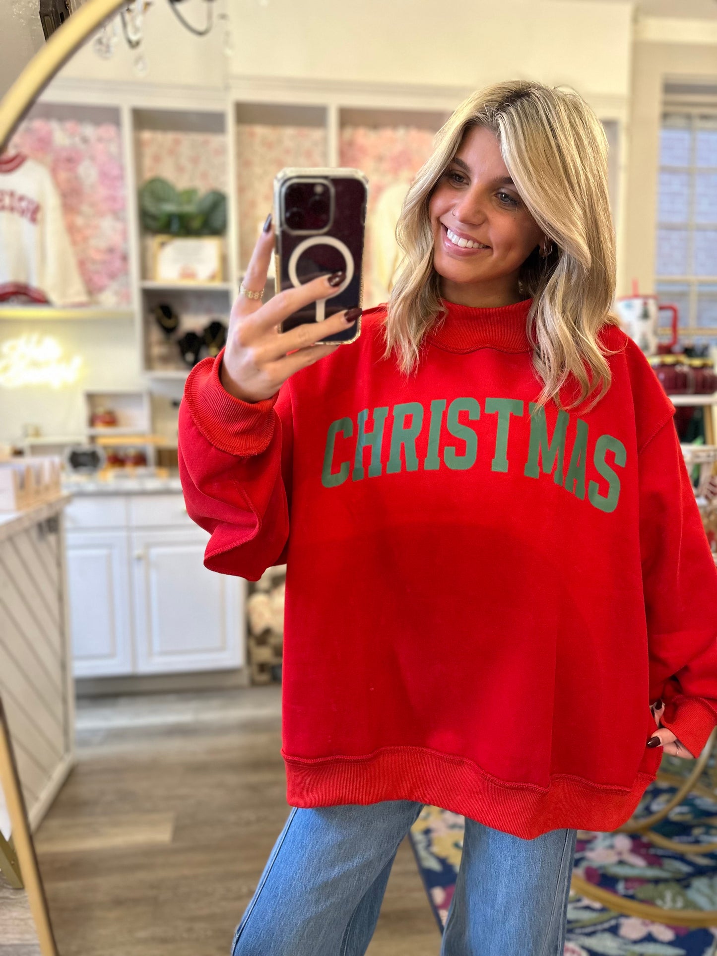 Christmas Reversible Mock Neck Sweatshirt