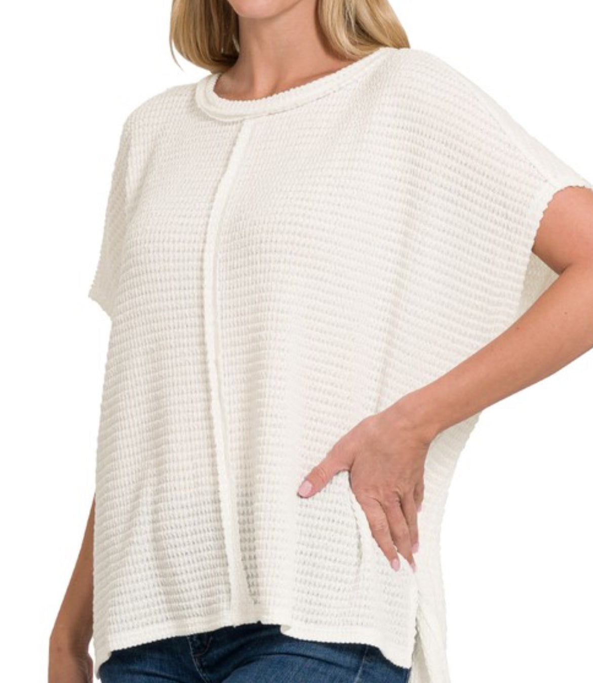 White Dolman Short Sleeve Sweater