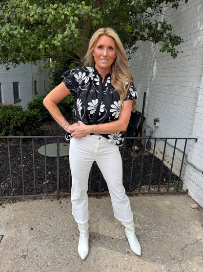 Midnight Daisy Embroidered Top