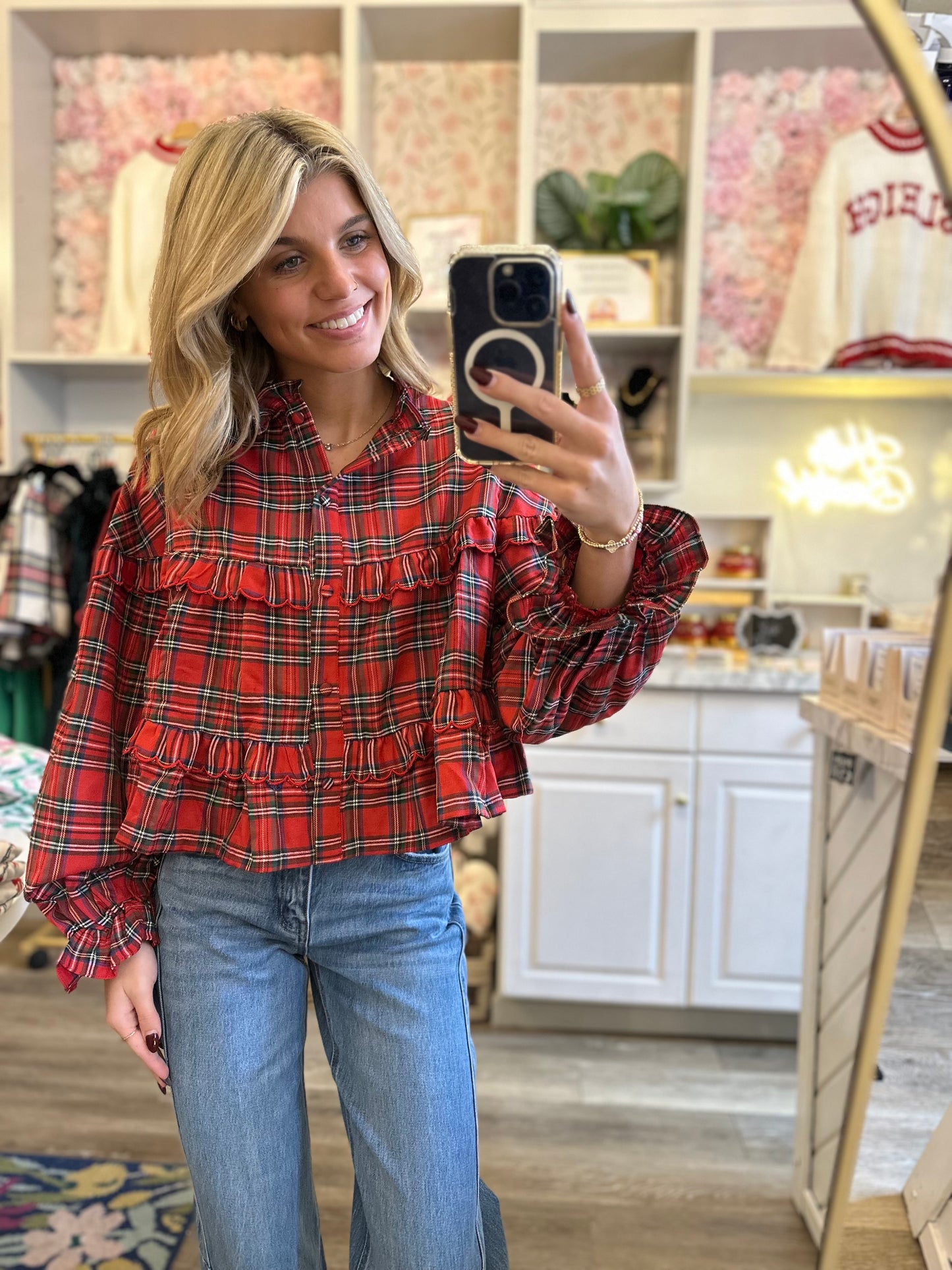 Marley Christmas Plaid Top