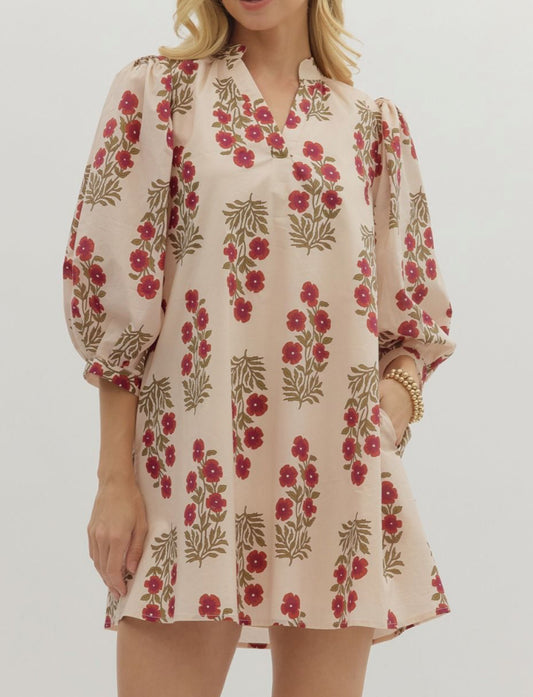 Poppy Red Ecru Mini Dress