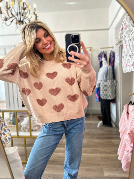 Blushing Hearts Fuzzy Sweater