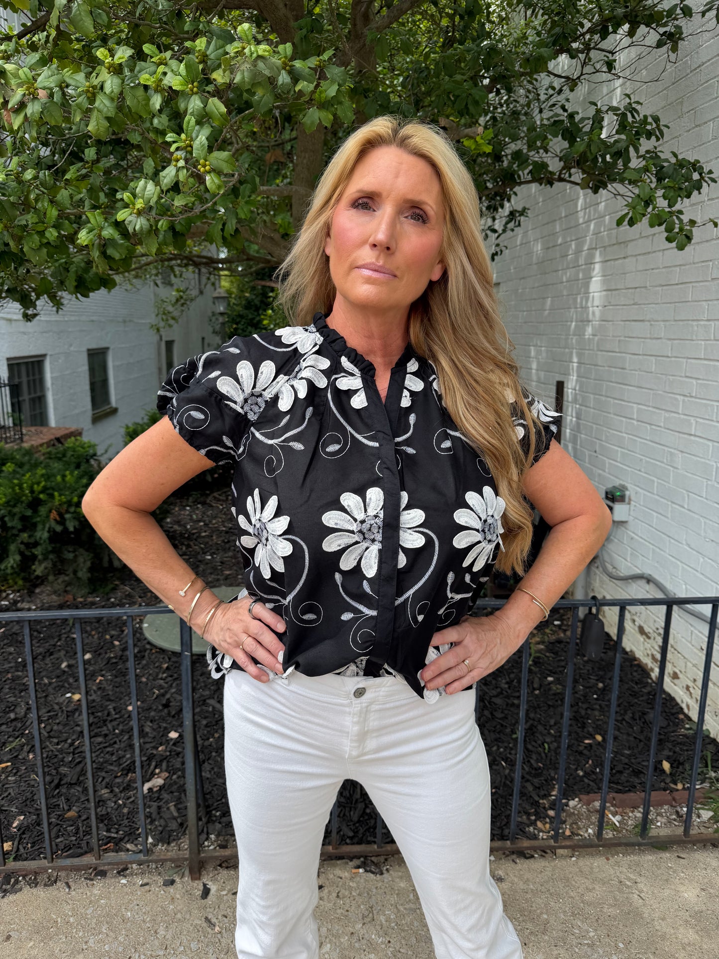 Midnight Daisy Embroidered Top