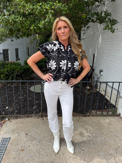 Midnight Daisy Embroidered Top