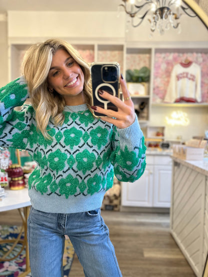 Laney Blue and Green Floral Sweater