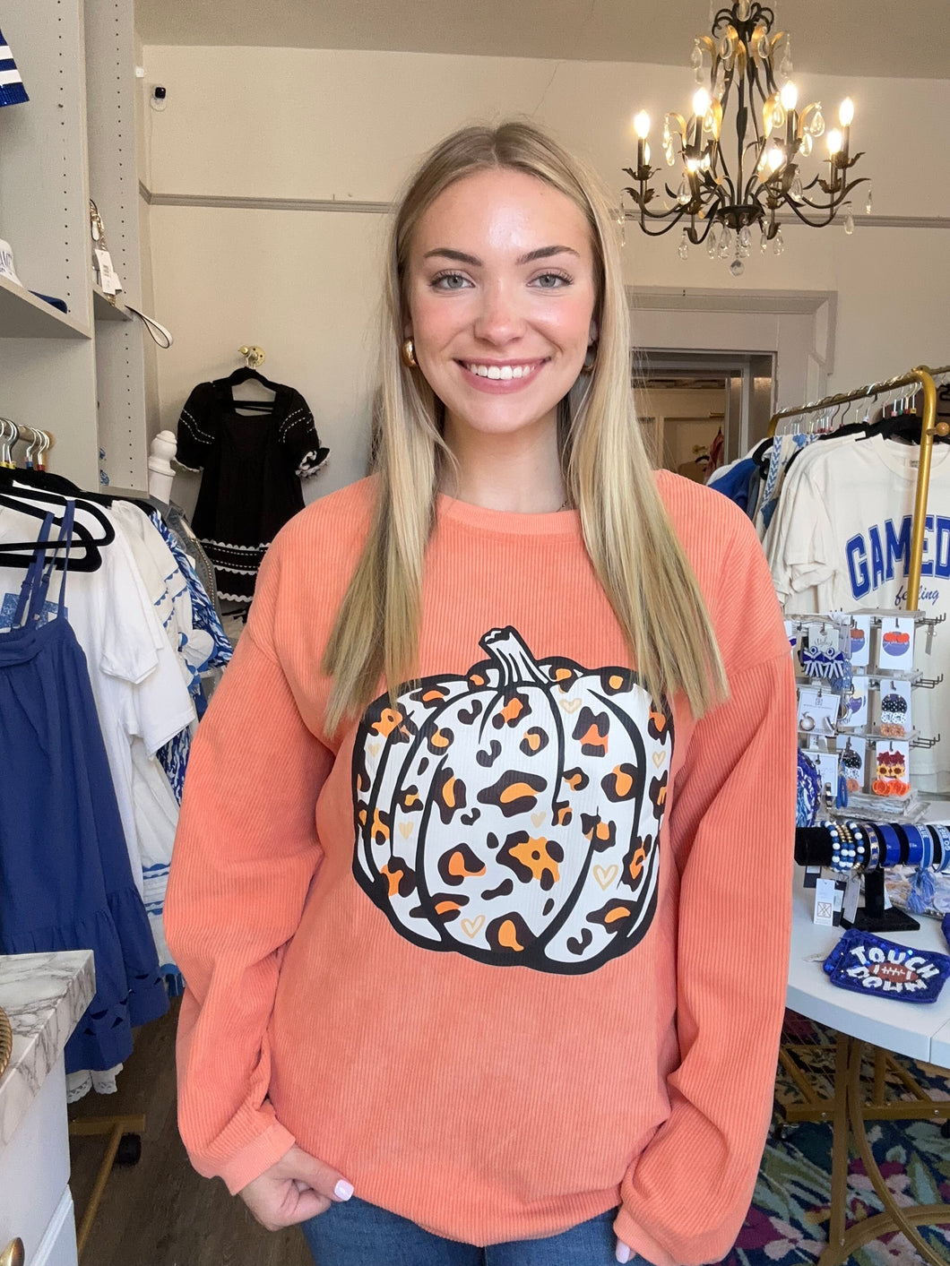 Pumpkin corded sweatshirt