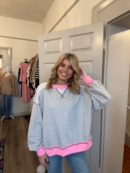 Gracie Gray and Pink Contrast Sweatshirt