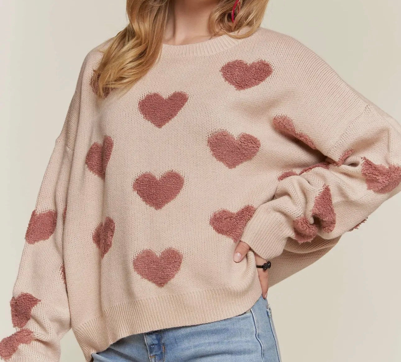 Blushing Hearts Fuzzy Sweater