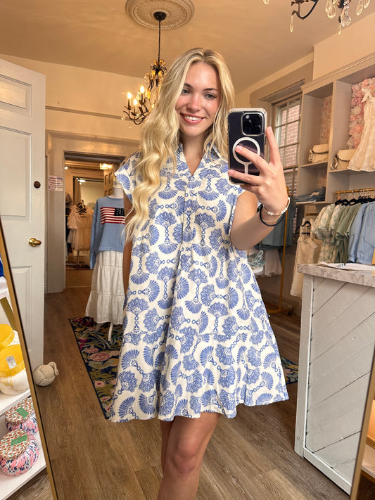 Harper Blue Fan Mini Dress