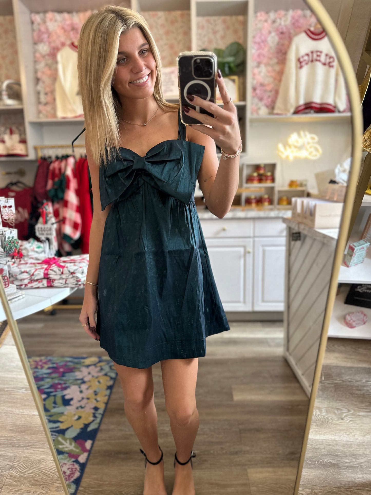 Kassie Shimmer Mini Dress with Front Bow