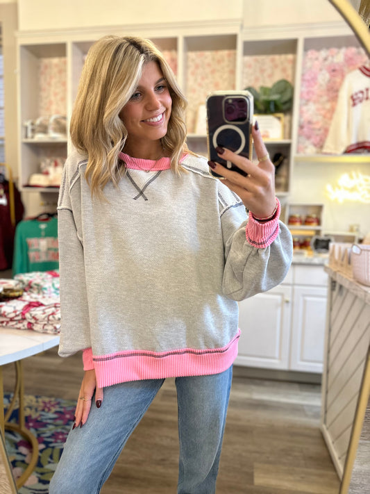 Gracie Gray and Pink Contrast Sweatshirt
