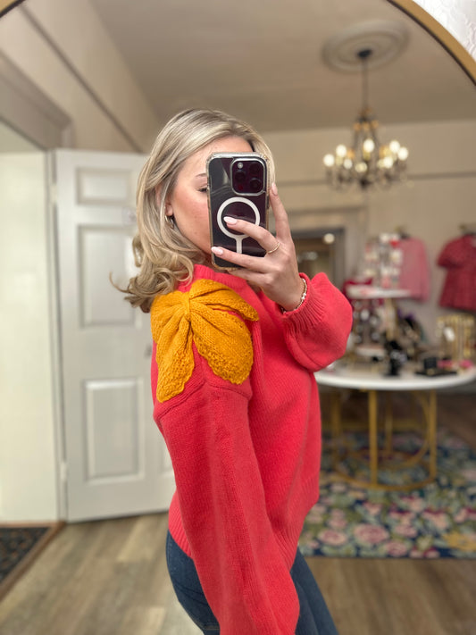 Coral Puff Sleeve Sweater