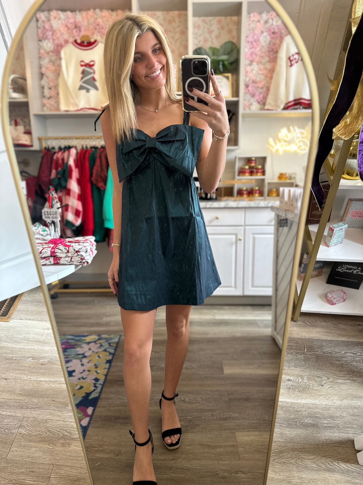 Kassie Shimmer Mini Dress with Front Bow