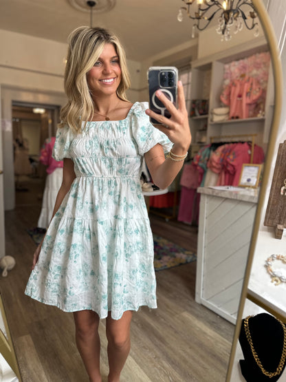 Jade White And Green Mini Dress