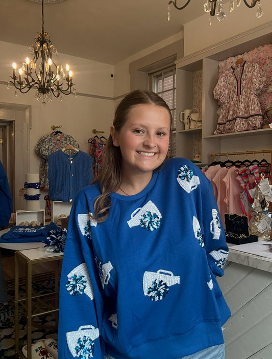 Cheerleader Blue Sequin Megaphone Sweatshirt