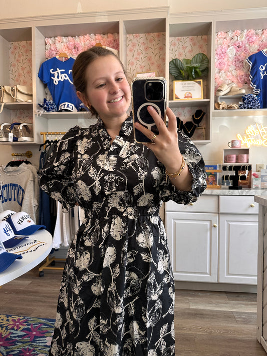 Kenzie Black Floral Midi Dress