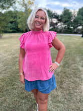 Load image into Gallery viewer, Mineral Washed Pink Ruffle Sleeve Top

