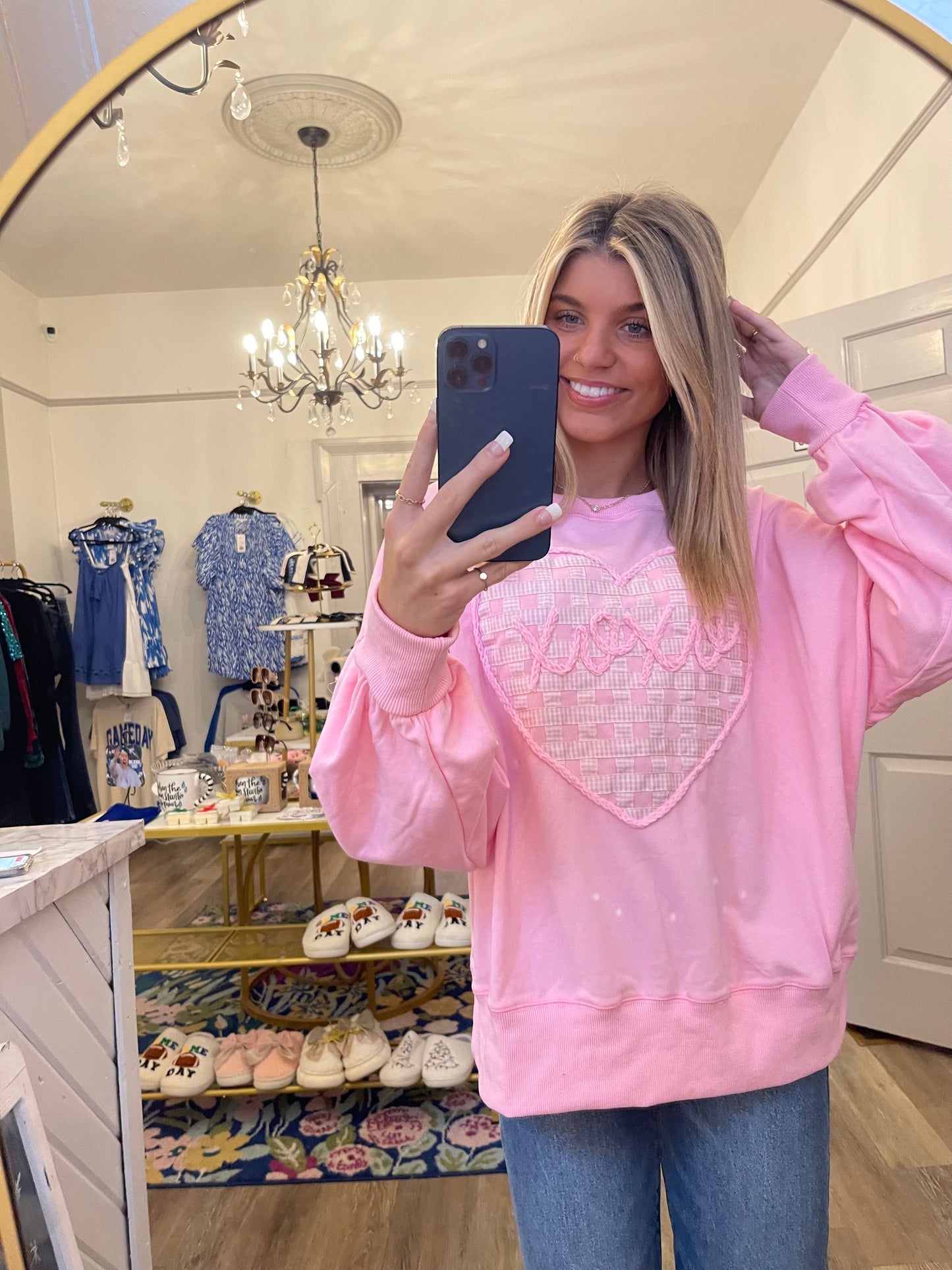 Gingham XO Pink Sweatshirt